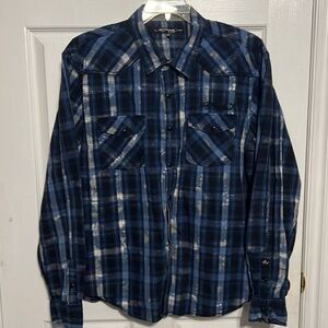🔥🔥 ED HARDY Snap Long Sleeve Flannel Shirt - EXCELLENT Condition - Sz 2XL